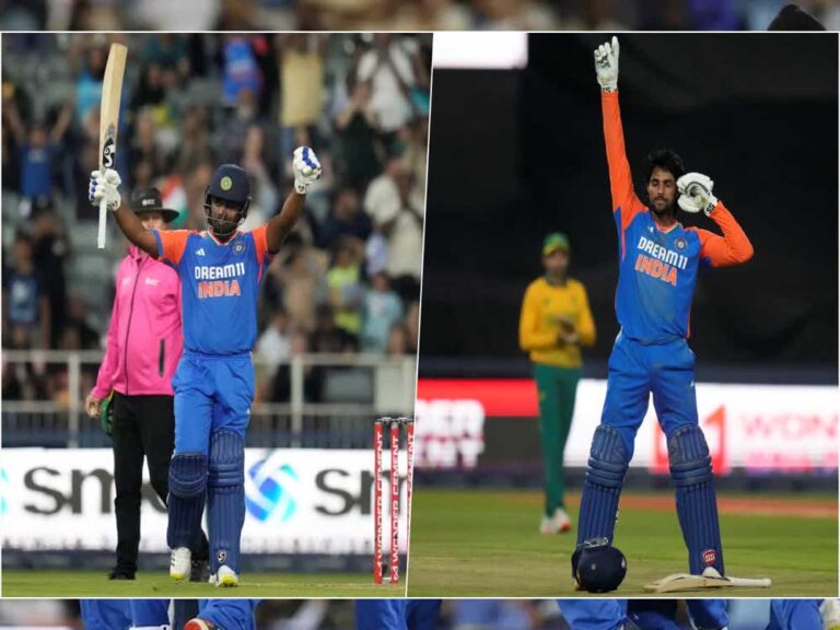 संजू सैमसन और तिलक वर्मा ने शतक जड़कर रचा इतिहास, भारत ने रिकॉर्ड रनों से अफ्रीका को हराकर सीरीज जीती संजू सैमसन और तिलक वर्मा ने शतक जड़कर रचा इतिहास, भारत ने रिकॉर्ड रनों से अफ्रीका को हराकर सीरीज जीती