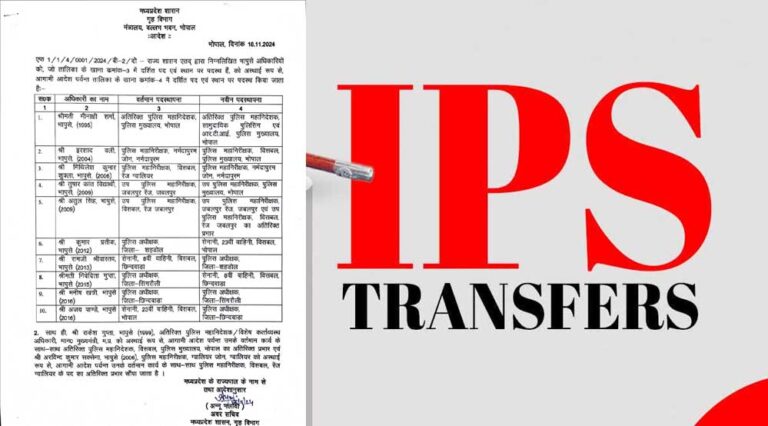 MP में 10 IPS अधिकारियों के तबादले, छिंदवाड़ा सहित 3 जिलों के SP भी बदले