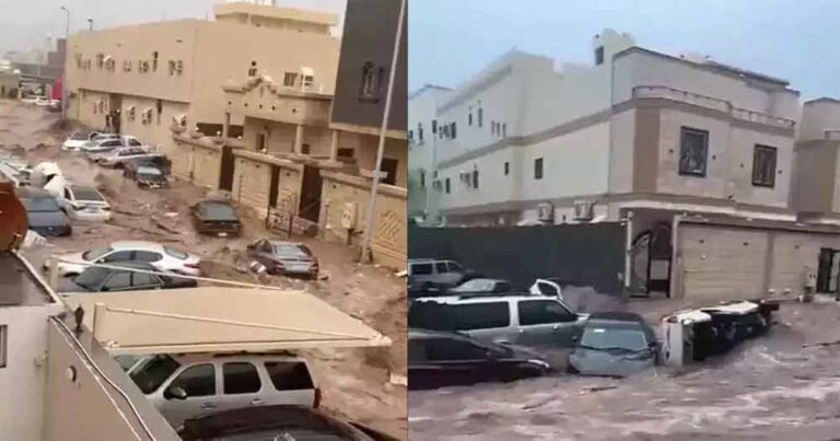 सऊदी अरब में ओले-तूफान और भारी बारिश से मक्का-मदीना में आई बाढ़ सऊदी अरब में ओले-तूफान और भारी बारिश से मक्का-मदीना में आई बाढ़