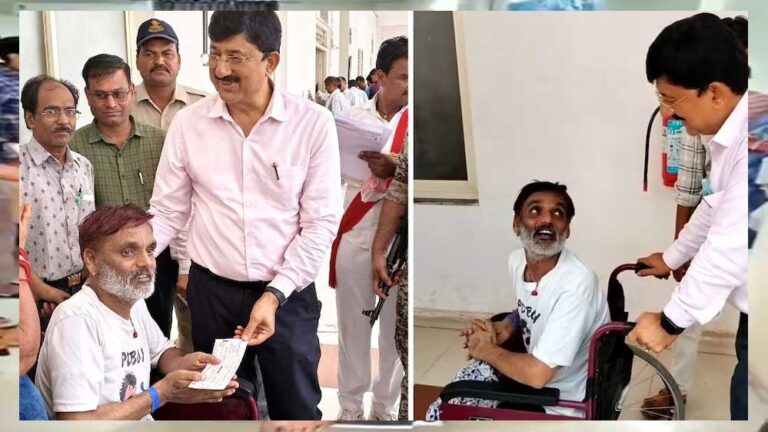 गुना कलेक्टर के तेवर बदले जनसुनवाई में दिव्यांग को खुद व्हील चेयर पर बिठाकर भेजा