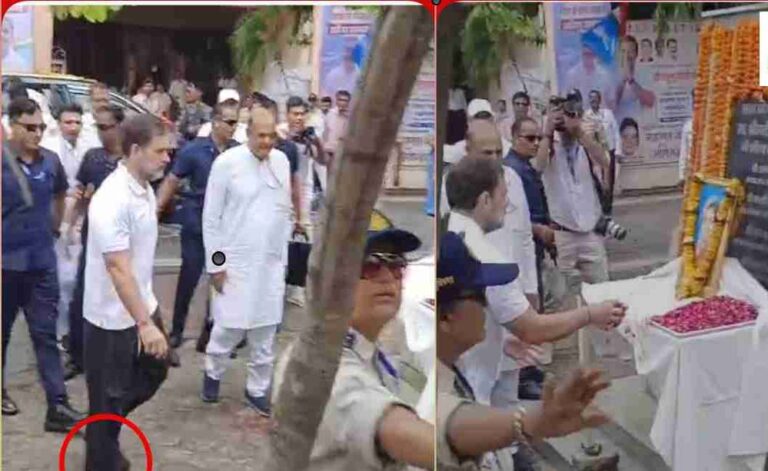 विधानसभा नेता प्रतिपक्ष उमंग सिंघार ने जूते पहनकर इंदिरा गांधी को पुष्प अर्पित किए