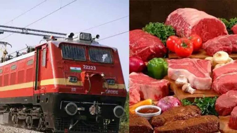 ट्रेनों में हलाल मीट परोसने की शिकायत पर NHRC सख्त, रेलवे से मांगा जवाब ट्रेनों में हलाल मीट परोसने की शिकायत पर NHRC सख्त, रेलवे से मांगा जवाब