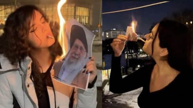 ईरानी महिलाओं का अनोखा प्रदर्शन: खामेनेई की फोटो जलाकर सिगरेट से लगाई आग