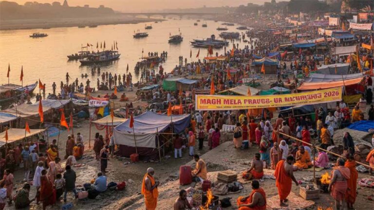 माघ मेले में श्रद्धालु तंबुओं में रहकर करते हैं कठिन नियमों का पालन