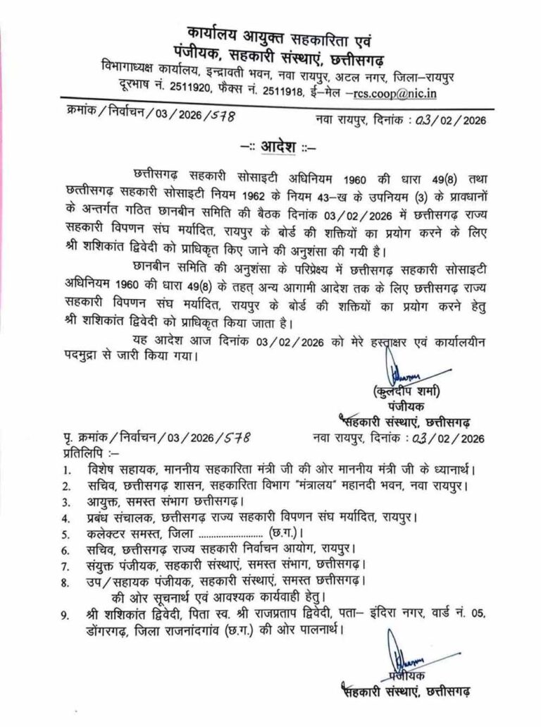 राज्य सहकारी बोर्ड में शक्तियों का प्रयोग करने शशिकांत द्विवेदी प्राधिकृत राज्य सहकारी बोर्ड में शक्तियों का प्रयोग करने शशिकांत द्विवेदी प्राधिकृत